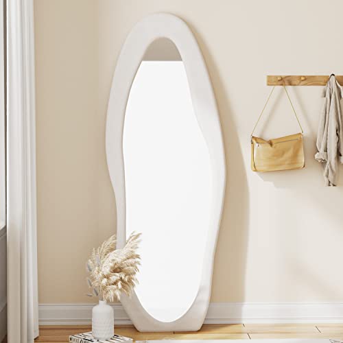 63" x 24" Full Length Mirror Irregular Wavy Floor Mirror (White-irregular / 63"L x 24"W)