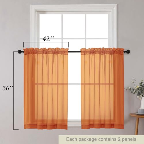 Cafe Curtains 36 Inch Length Tier 2 Pieces (Orange / 42"W x 36"L (Pack of 2))
