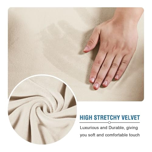 Modern Velvet Plush 4 Piece High Stretch Sofa Slipcover Furniture Protector Form Fit Velvet Extra Large Sofa Cover for 3 Cushion Couch Width Up to 105 Inch (3 Cushion XL Sofa / Cream)
