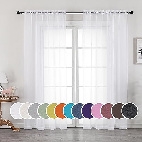 White Sheer Curtains 84 inches Long 2 Panels Set for Living Room (White / 42"W x 84"L (Pack of 2))