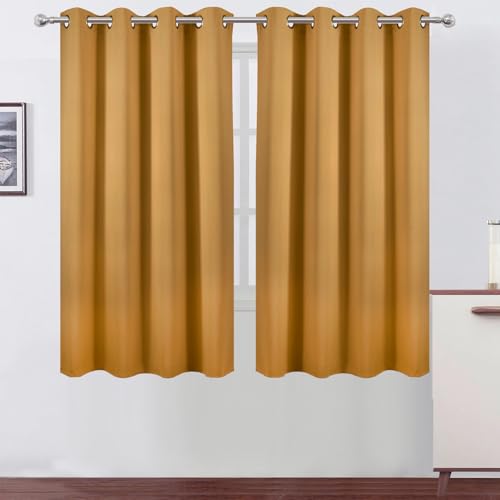 Mustard Yellow Blackout Curtains 66 x 63 Inch Length (Mustard Yellow / 66"W x 63"L (Pack of 2))