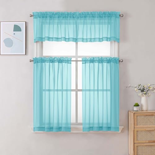 Aqua Sheer Curtains 30 inch Length 2 Panels (Aqua / 42"W x 30"L (Pack of 2))