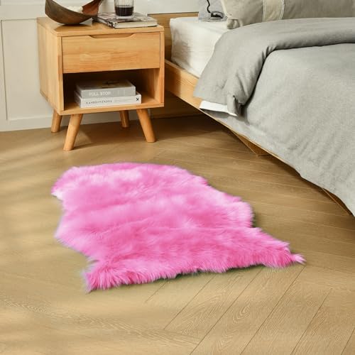 Hot Pink Faux Sheepskin Rug 2x3 ft (Hot Pink / 2' x 3' (Oval))