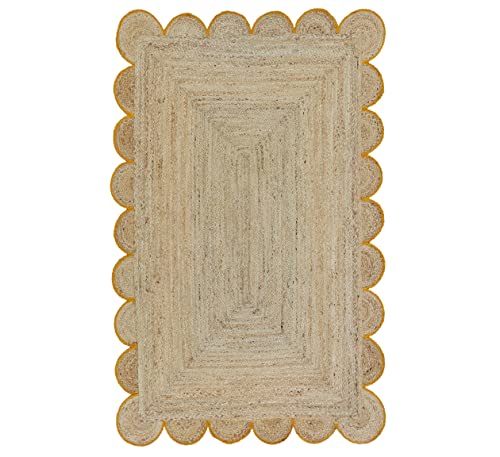 Scalloped Natural Jute Area Rug (2'6"x16' (Runner) / Yellow)