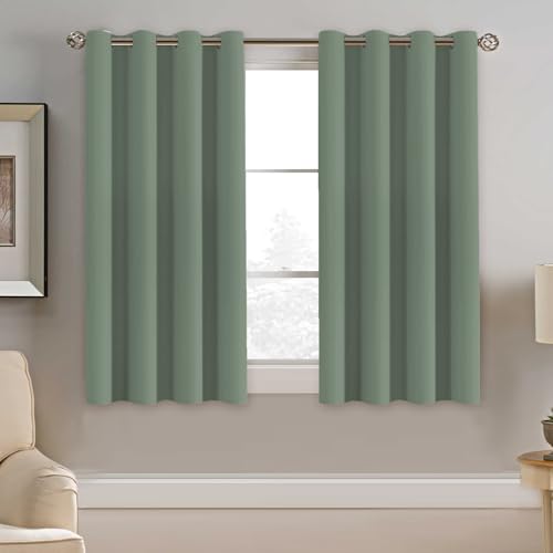 Blackout Curtain for Bedroom Small Window Kitchen Blackout Curtains 45 inch Length Energy Saving Solid Grommet Blackout Drape (52"W x 45"L (Pack of 1) / Green Bay)