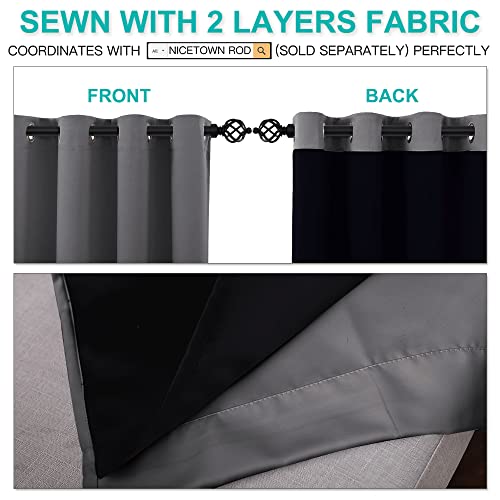 100% Blackout Curtains with Black Liners (Grey / 52"W x 45"L (Pack of 2))
