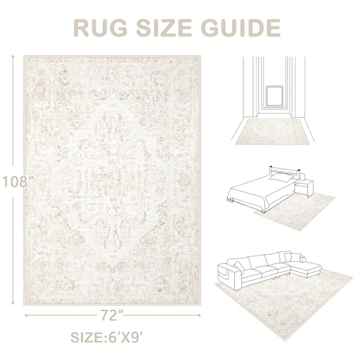 6x9 Area Rugs for Living Room (Boho Beige / 6' x 9' (Rectangular))