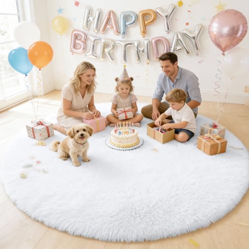 White Round Rugs for Bedroom (9 Ft Round / White)