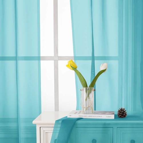 Aqua Sheer Curtains for Living Room 72 Inches Long 2 Panels (Aqua / 42"W x 72"L (Pack of 2))