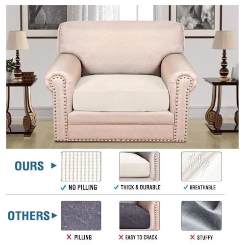 Super Stretch Individual Seat Cushion Covers Armchair Sofa Covers Couch Cushion Covers Slipcover Sets Thick Jacquard Textured Twill Fabric (Porcelain White / 1 Cushion Chair)