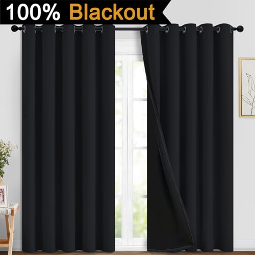 Black 100% Blackout Curtains 84 Inches Long for Bedroom 70" Wide (70"W x 84"L (Pack of 2) / Black)