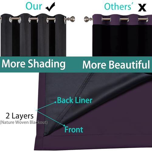 Purple 100% Blackout Curtains 96 Inches Long for Bedroom (52"W x 96"L (Pack of 1) / Purple)