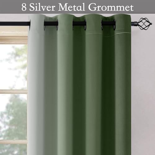 Ombre Curtains Sage Green to Grey White for Living Room 52Wx63L (52"W x 63"L (Pack of 2) / Sage Green)