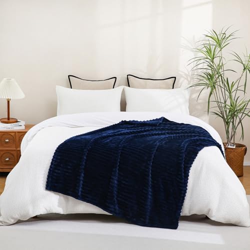 Navy Blue Fleece Throw Blanket 60”×80” for Couch Sofa Livingroom (Navy Blue / 60×80inch)