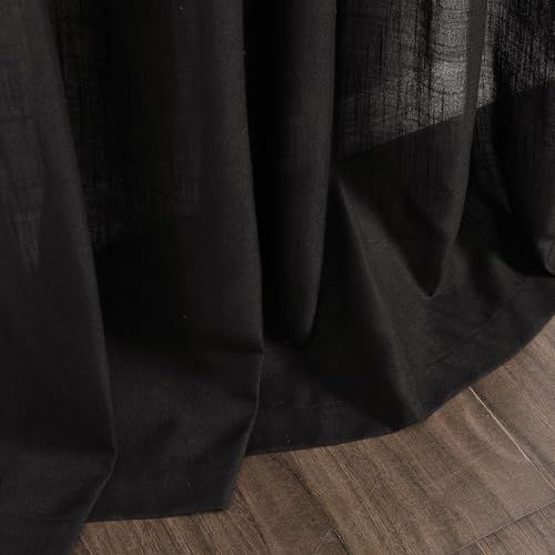 Vintage Black Linen Curtains 63 Inch Length for Living Room Light Filtering Semi Sheer Curtain Back Tab and Rod Pocket Privacy Luxury Gothic Vintage Decor Drapes for Bedroom Office 52x63 (52"W x 63"L (Pack of 2) / Vintage Black)