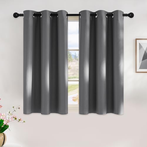 Grey Kitchen Blackout Short Curtain Panels for Bedroom (Grey / 42"W x 45"L (Pack of 2))