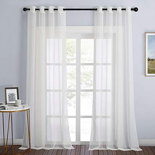Patio Door Sheer Curtains 96 inch Length (Beige / 54"W x 96"L (Pack of 2))