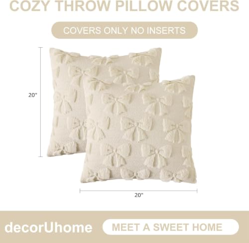 Beige Bow Cute Girl Faux Fur Throw Pillow Covers 20x20 Set of 2 (Beige Bow / 20" x 20" (Pack of 2))