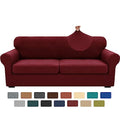3 Piece Stretch Sofa Cover (71"-91"(2 Cushions) / Wine Red)