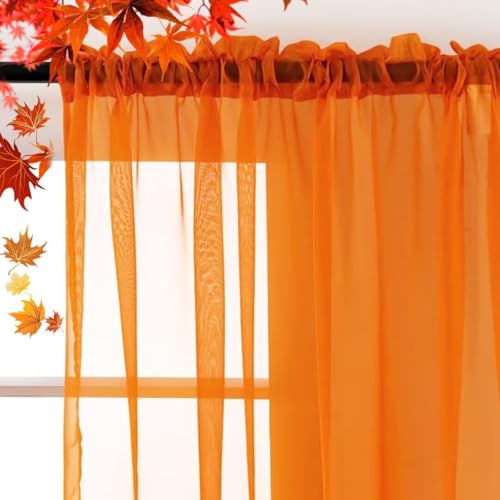 Basic Rod Pocket Sheer Voile Window Curtain Panels White 1 Pair 2 Panels 60 Width 96 Inch Long for Kitchen Bedroom Children Living Room Yard (Orange / 60"W x 95"L (Pack of 2))