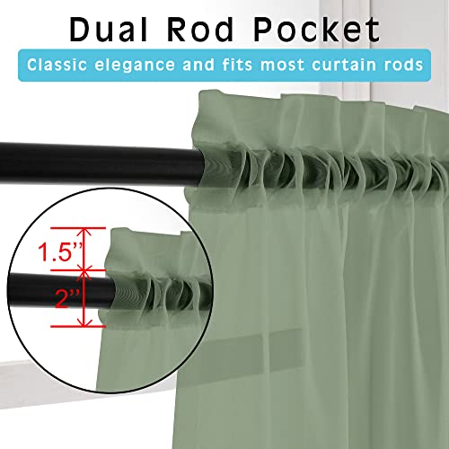 2 Panels Sage Green Semi Sheer Valance (Sage Green / 42"W x 14"L (Pack of 2))