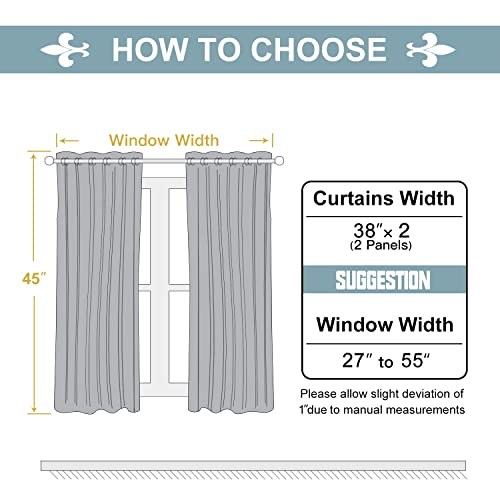 Blackout Curtains for Bedroom and Living Room 45 Inches Long (38"W x 45"L (Pack of 2) / Light Grey)