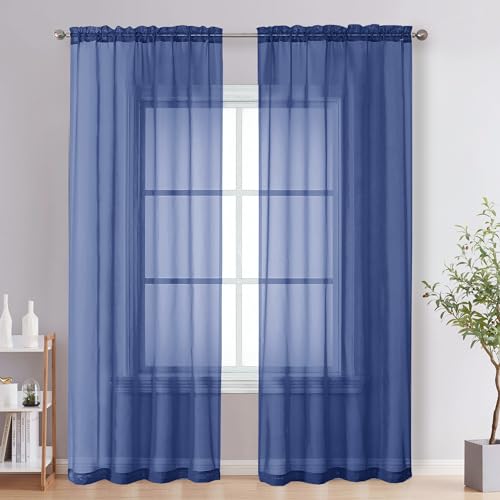 Royal Blue Sheer Curtains 84 Inches Long 2 Panels (Royal Blue / 42"W x 84"L (Pack of 2))