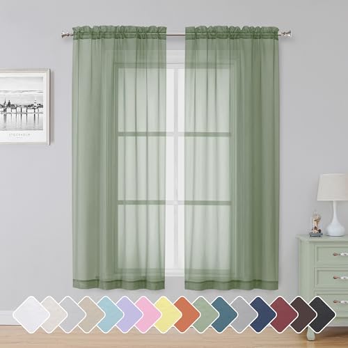 Sage Sheer Curtains 63 Inch Length 2 Panels (Sage Green / 42"W x 63"L (Pack of 2))