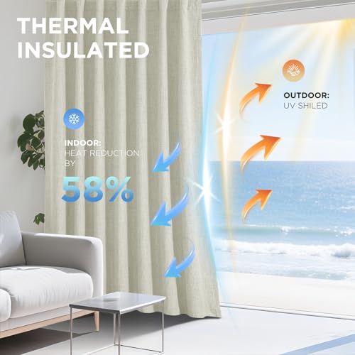 Linen Blackout Curtains for Bedroom (Light Beige / 70"W x 108"L (Pack of 1))