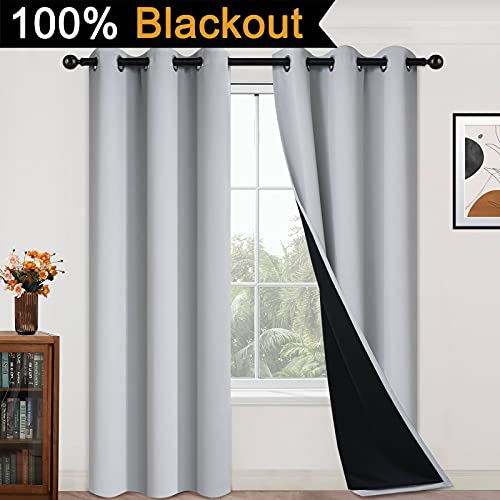 Light Grey 100% Blackout Curtains 84 Inches Long 42" Wide 2 Panel (42"W x 84"L (Pack of 2) / Light Grey)