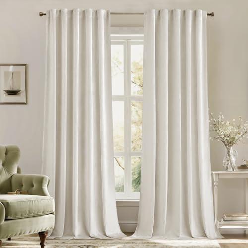 Velvet Curtains 52x84 inches 2 Panels Ivory Room Darkening Curtains (Ivory / 52"W x 84"L (Pack of 2))