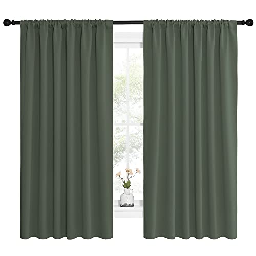 Bedroom Curtains Blackout Draperies (Dark Mallard / 62"W x 63"L (Pack of 2))
