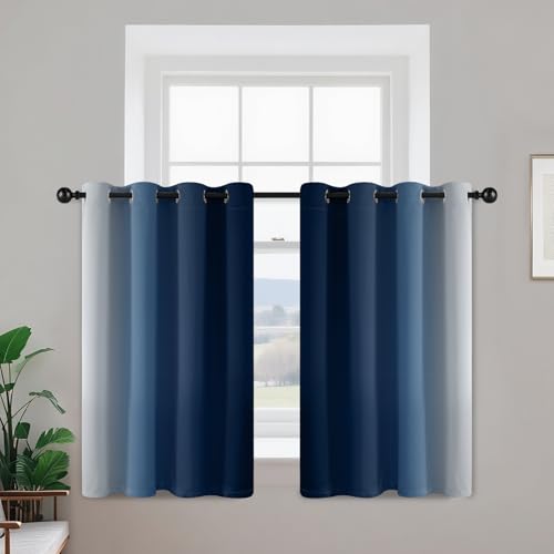 Ombre Curtains Blue and Greyish White for Living Room (52"W x 36"L (Pack of 2) / Blue)