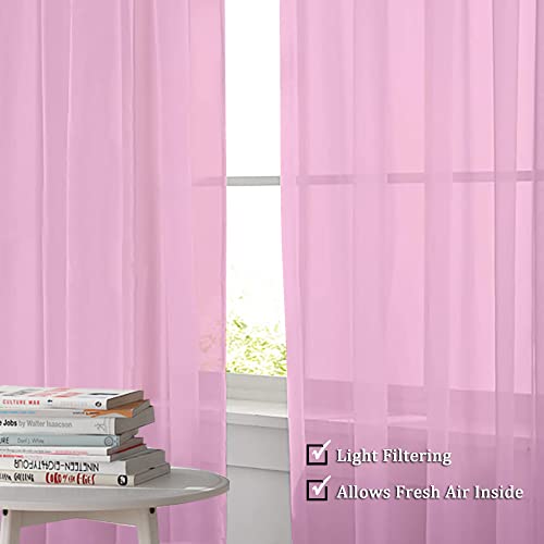 Pink Sheer Curtains 90 Inch Length (Pink / 42"W x 90"L (Pack of 2))