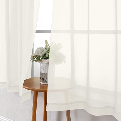 Short Sheer Curtains 54 Inches Length 2 Panels (Ivory / 40"W x 54"L (Pack of 2))
