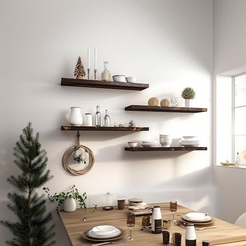 36 Inch Floating Shelves for Wall Rustic Brown Wood Wall Shelves for Bedroom Set of 4 (36 inch / Rustic Brown)