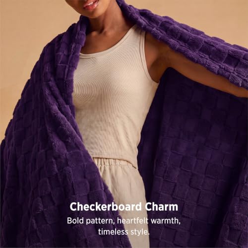 Checkered Soft Cozy Twin Blanket for Bed (Purple / Twin (60" X 80"))