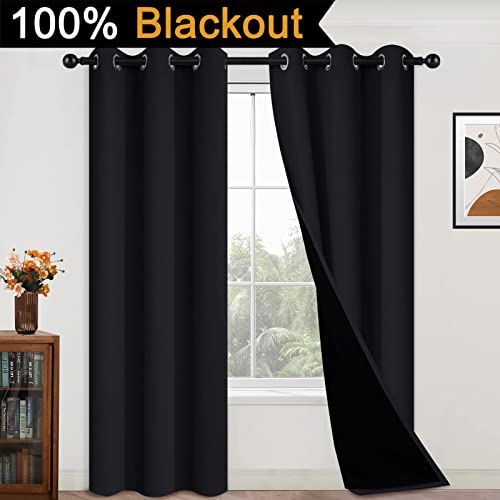 Black 100% Blackout Curtains 84 Inches Long for Bedroom 42" Wide (42"W x 84"L (Pack of 2) / Black)