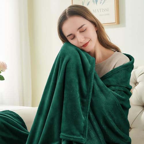 Fleece Blanket Soft Plush Queen Bed Blanket Forest Green 90"x90" (Forest Green / Queen(90"x90"))