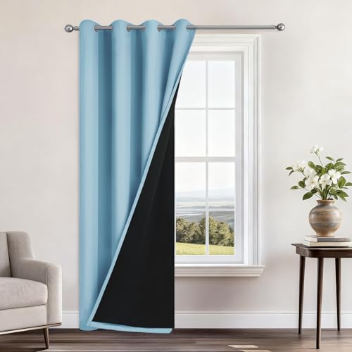 Sky Blue 100% Blackout Curtains 84 Inches Long 52" Wide 1 Panel (52"W x 84"L (Pack of 1) / Sky Blue)