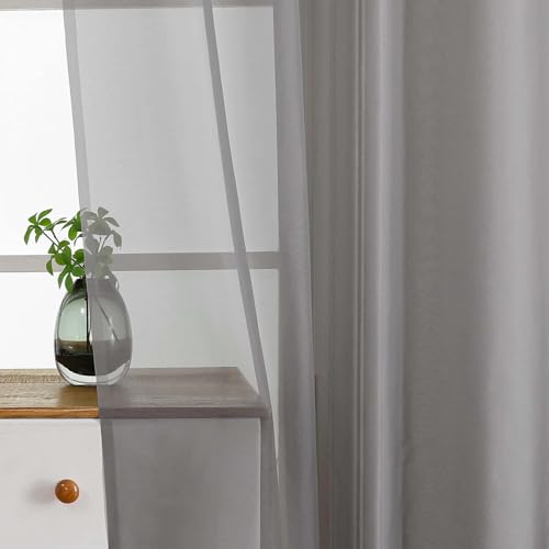 Grey Window Sheer Curtains 54 inch Length (42"W x 54"L (Pack of 2) / Charcoal Grey)