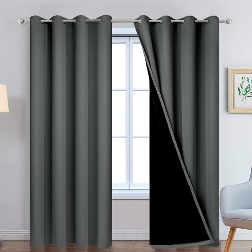 Dark Grey 100% Blackout Curtains 90 Inches Long 52" Wide 2 Panels (52"W x 90"L (Pack of 2) / Dark Grey)