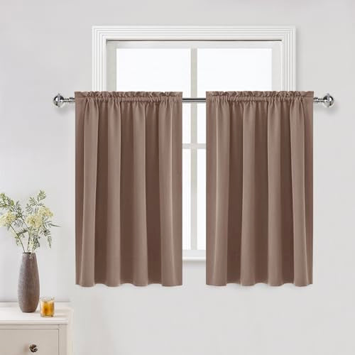 Short Blackout Curtains 52 x 36 Inch Long for Kitchen RV Bunk Khaki (Khaki / 52"W x 36"L (Pack of 2))