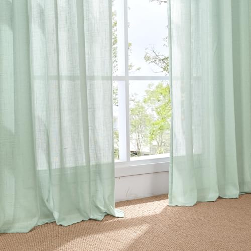 Light Green Linen Curtains 45 Inch Length (Sage Green / 30"W x 45"L (Pack of 2))