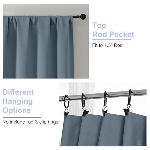 Ava Stone Blue Blackout Curtains for Bedroom 90 Inches Long 2 Panels Set (Stone Blue / 40"W x 90"L (Pack of 2))