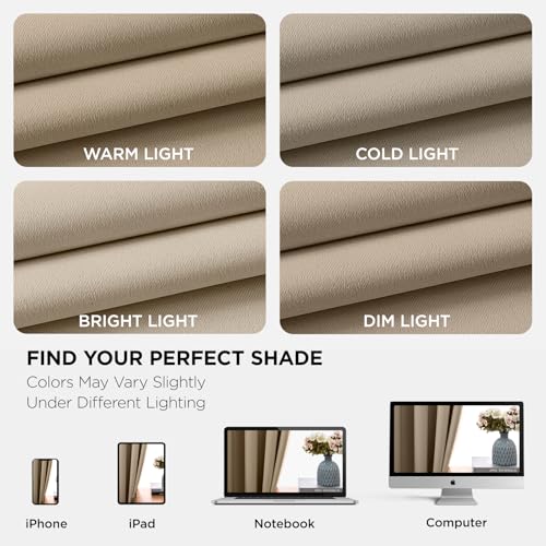 Blackout Curtains 84 Inch Length 2 Panels Set (Light Beige / 52"W x 84"L (Pack of 2))