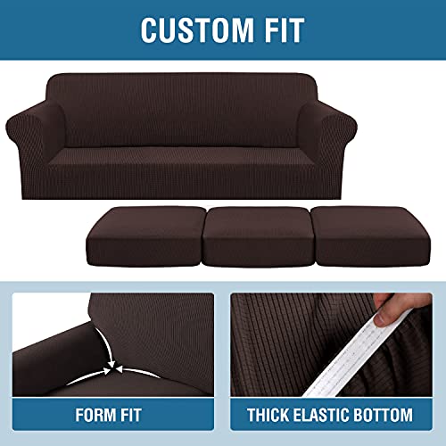 4 Piece Stretch Sofa Covers for 3 Cushion Couch Covers for Living Room Furniture Slipcovers (X-Large / Chocolate)