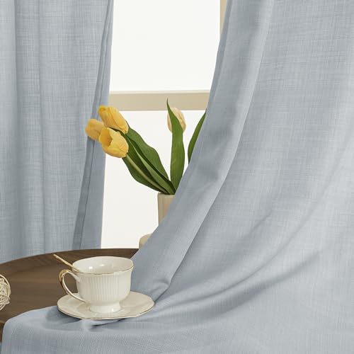 63 Inch Length Faux Linen Curtains for Bedroom 2 Panels (52"W x 63"L (Pack of 2) / Silver Grommet-haze Blue)