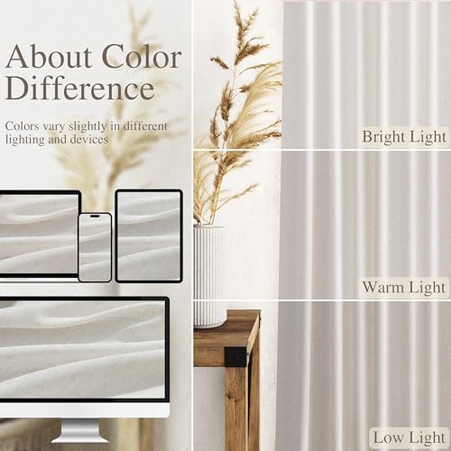 Natural Linen Curtains for Living Room 86 Inches Long Rustic Farmhouse Decor Light Filtering Semi Sheer Curtain Back Tab and Rod Pocket Luxury Drapes for Bedroom Office 52x86 (52"W x 86"L (Pack of 2) / Natural Linen)