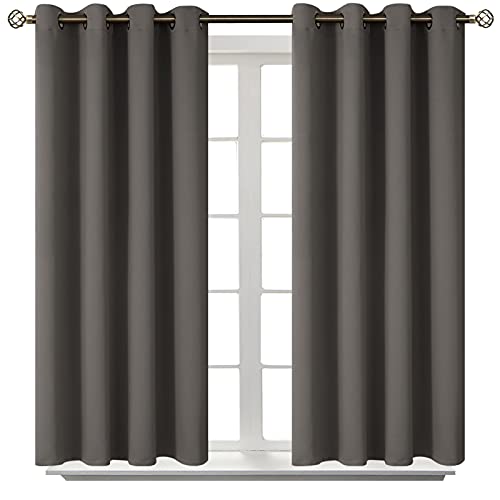 Grey Blackout Curtains for Bedroom 45 Inch Long (Grey / 52"W x 45"L (Pack of 2))